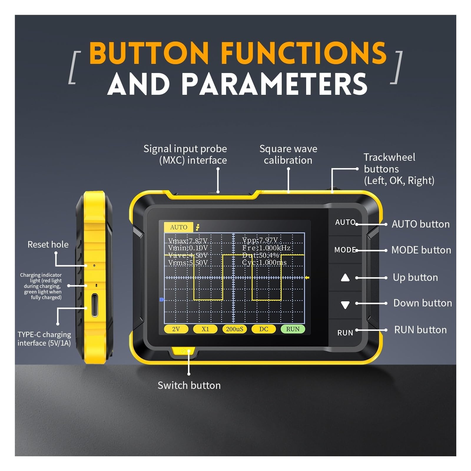 Mini osciloscopio digital de mano 2.5MSa/s 200KHz Ancho banda analógico 800VPP Soporte Actualización firmware Salida PWM Facilidad De MedicióN(DSO152 And P6100)