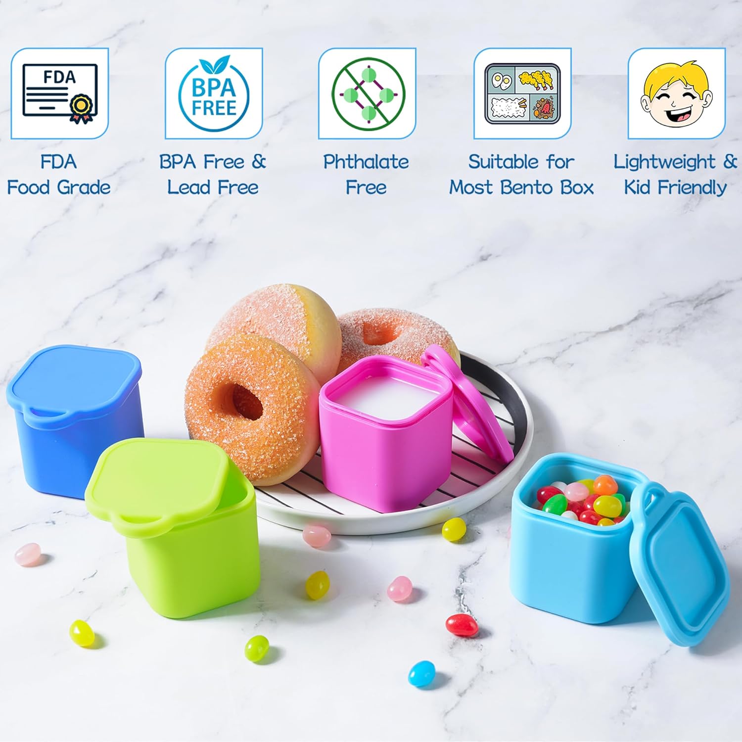 Ecurfu Silicone Dips Containers, 2x 4 oz Salad Dressing Container To Go, Condiment Container with Lids, Compatible with Most Bento Lunch Box (Blue/Green) - Image 7