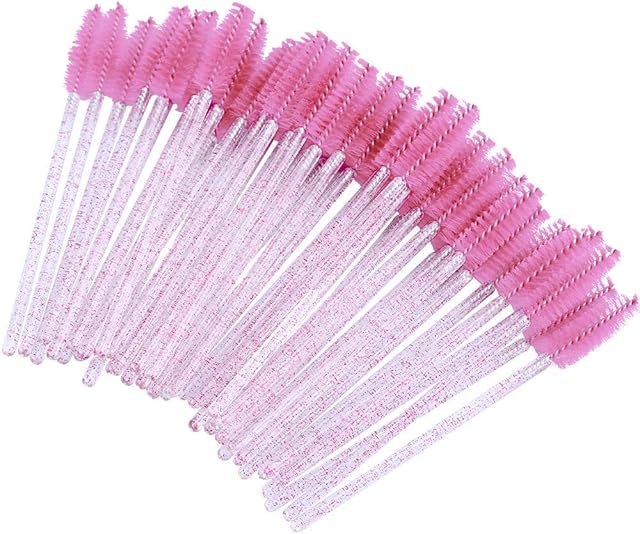100 PCS Disposable Eyelash Brushes - Pink Crystal Mascara Wands -Eyelash Extension Brush Applicator for Eyelash Extensions
