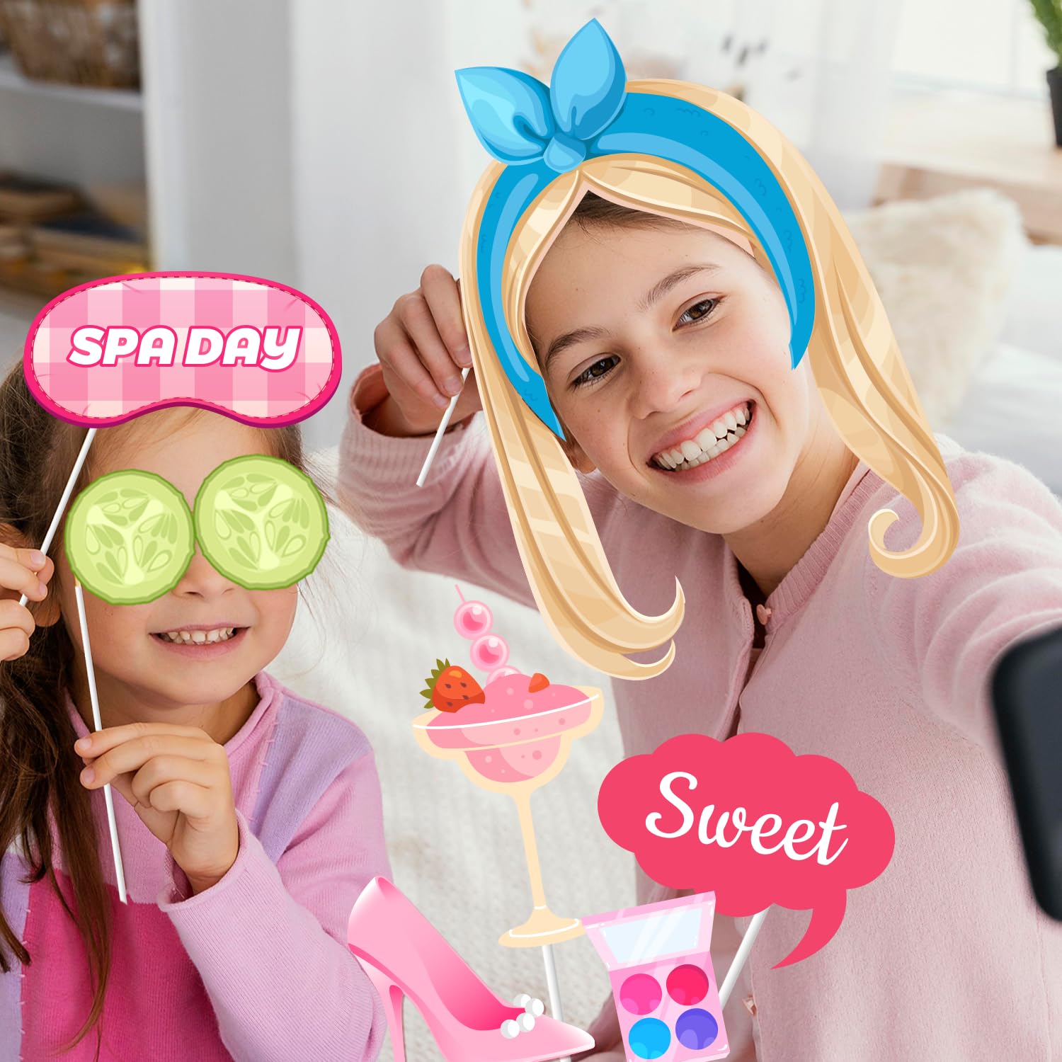Accessoires de Photomaton de Spa, 26 Pcs Ccessoires de Selfie de Maquillage d'anniversaire/Accessoires de Photomaton pour Fête Spa pour Fête d' anniversaire au Spa