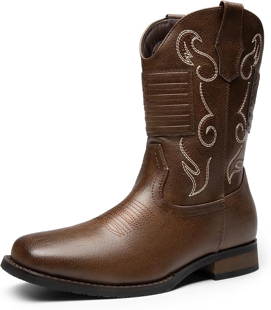 Bruno Marc Cowboy Bottes Carré Toe Bottes de l'Ouest Bottes pays brodées pour homme