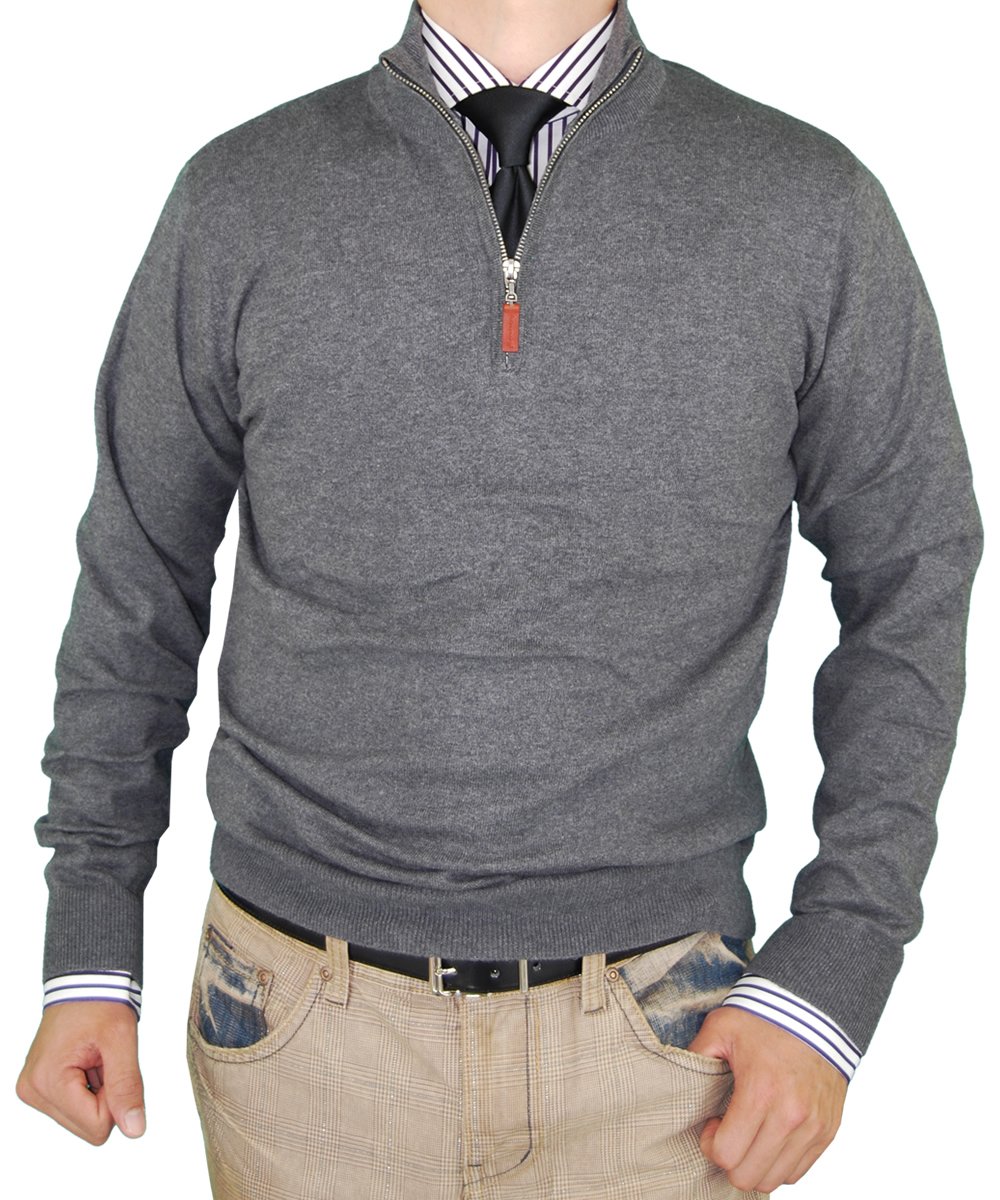 Luciano Natazzi Mens Sweater Classic Fit Quarter Zip Mock Neck Pullover Cotton