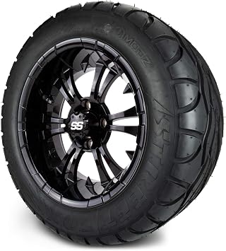MODZ Vampire Glossy Black 14" Golf Cart Wheels and MODZ Street Fox 23x10-14 Golf Cart Radial Tires Combo - Set of 4