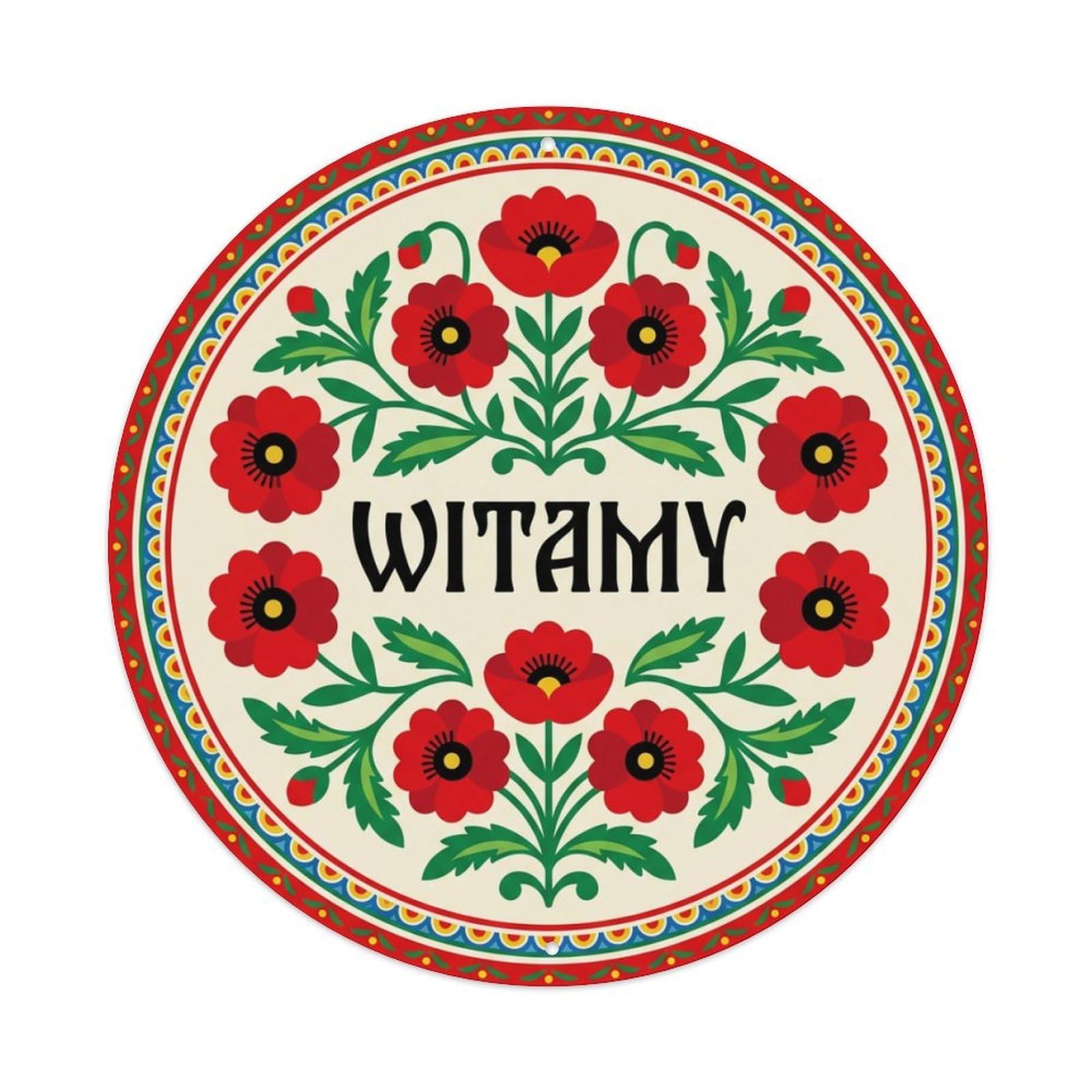 Fyrn Style Metal Tin Sign Vintage Polish Folk Art Witamy Welcome Poppy Field