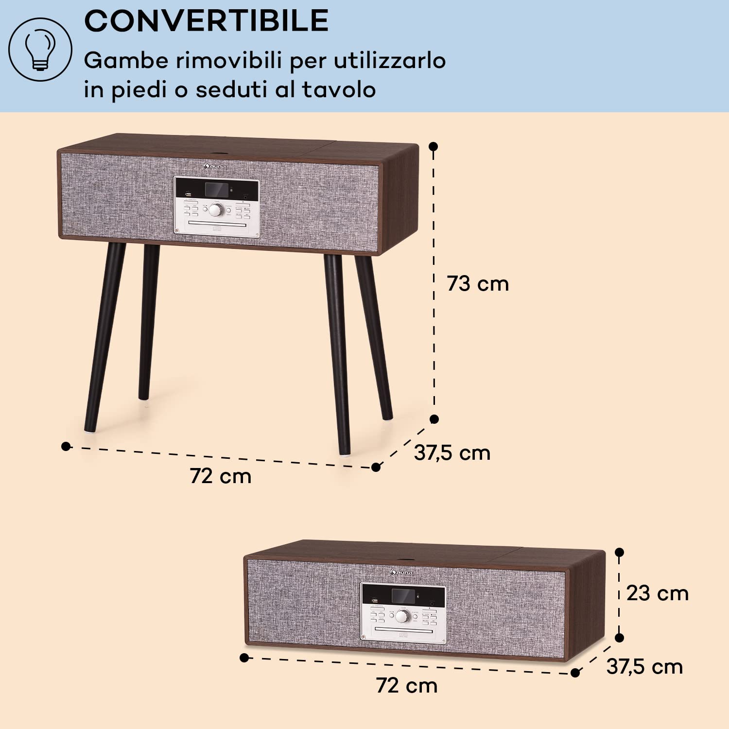 Auna Giradischi Bluetooth per Dischi in Vinile MP3, Lettore Vinile a 3 Velocità, Giradischi Vinili Vintage con Casse Stereo e Telecomando, Gira Dischi per Vinile CD USB con Piedi e Radio DAB+/FM