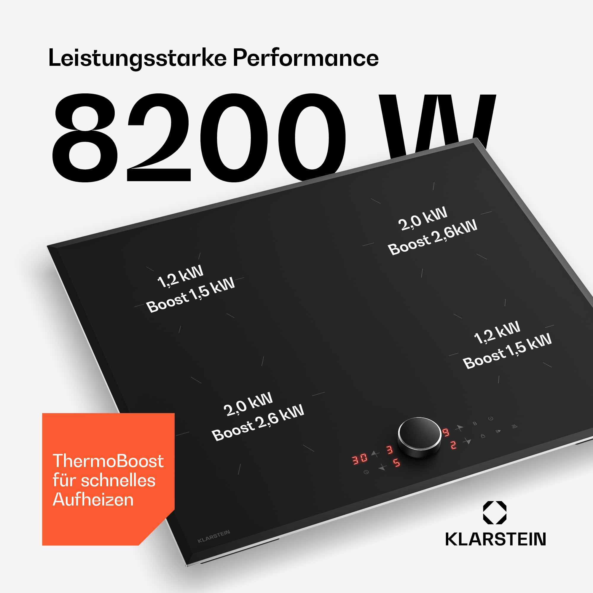 Klarstein Magnichef Induktionskochfeld - 4-Zonen, 8200W Boost, Magnetsteuerung, Timer & Kindersicherung, Restwärmeanzeige, Topferkennung, Aluminiumrahmen, 59cm Kochfeld Induktion