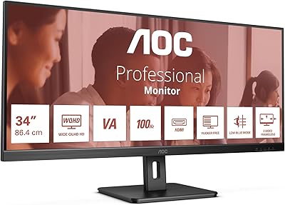 AOC U34E2M - Monitor WQHD da 34 pollici, 100 Hz, 4 ms, sincronizzazione adattiva (3440x1440, HDMI, DisplayPort), colore nero