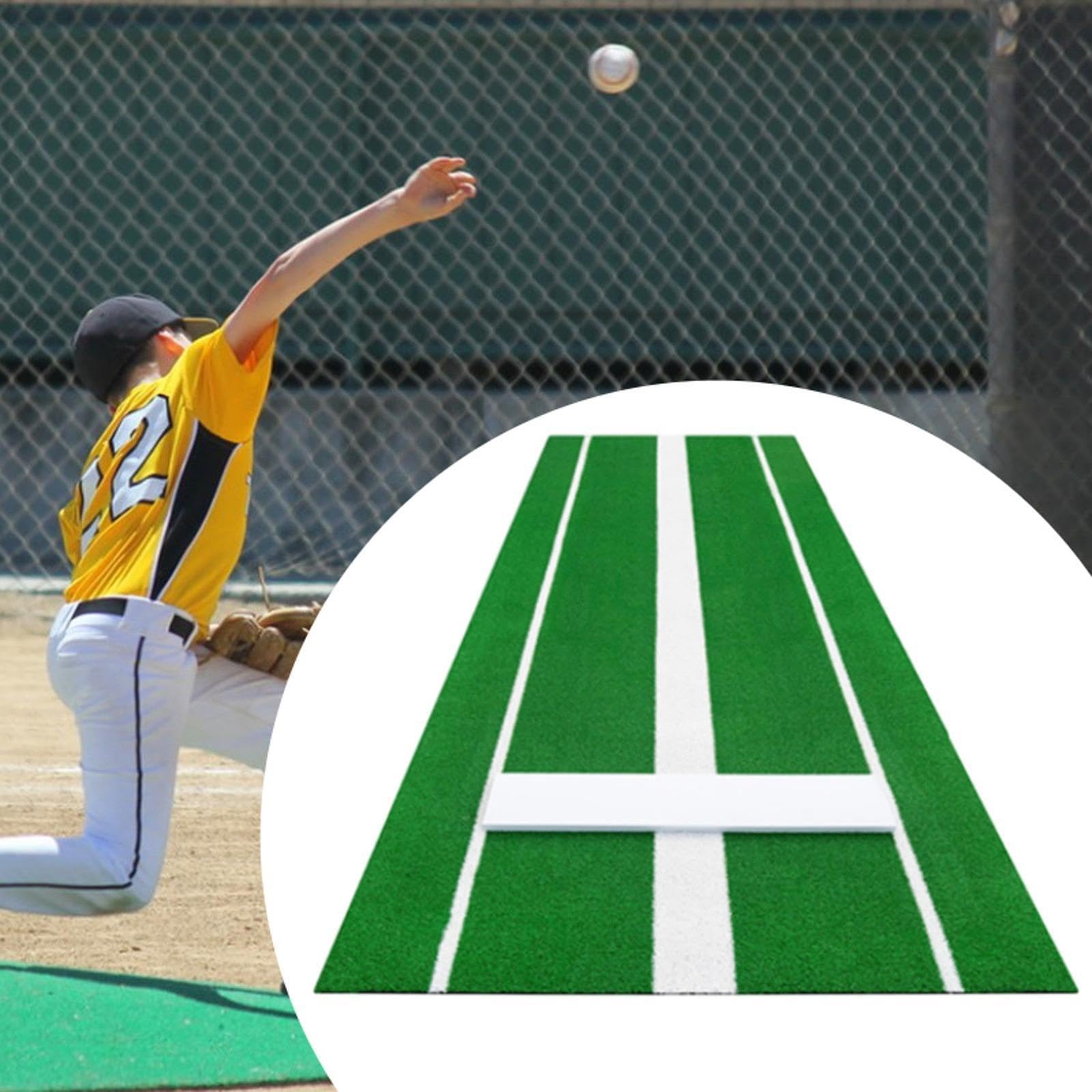 kowaku Softball Pitching Mat Softball Pitching Mound Anti Slip Backing Baseball Hitting Mat for Softball and Baseball Pitcher Home, Green 92x305cm
