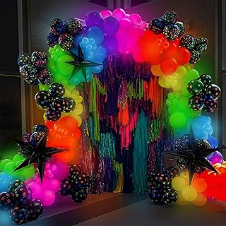 165Pcs UV Neon Balloon Arch Garland Kit for Glow in the Dark Party Decorations,UV Black Light Luminous Fluorescent Rainbow Balloons for Let's Glow Birthday Wedding Back to 80s 90s Disco Party Decor