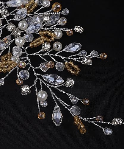 Miniatura 4 de Jumwrit Diadema de novia para boda, con diamantes de imitación, diadema con cuentas de perlas para novia, dama de honor, accesorios de moda para el