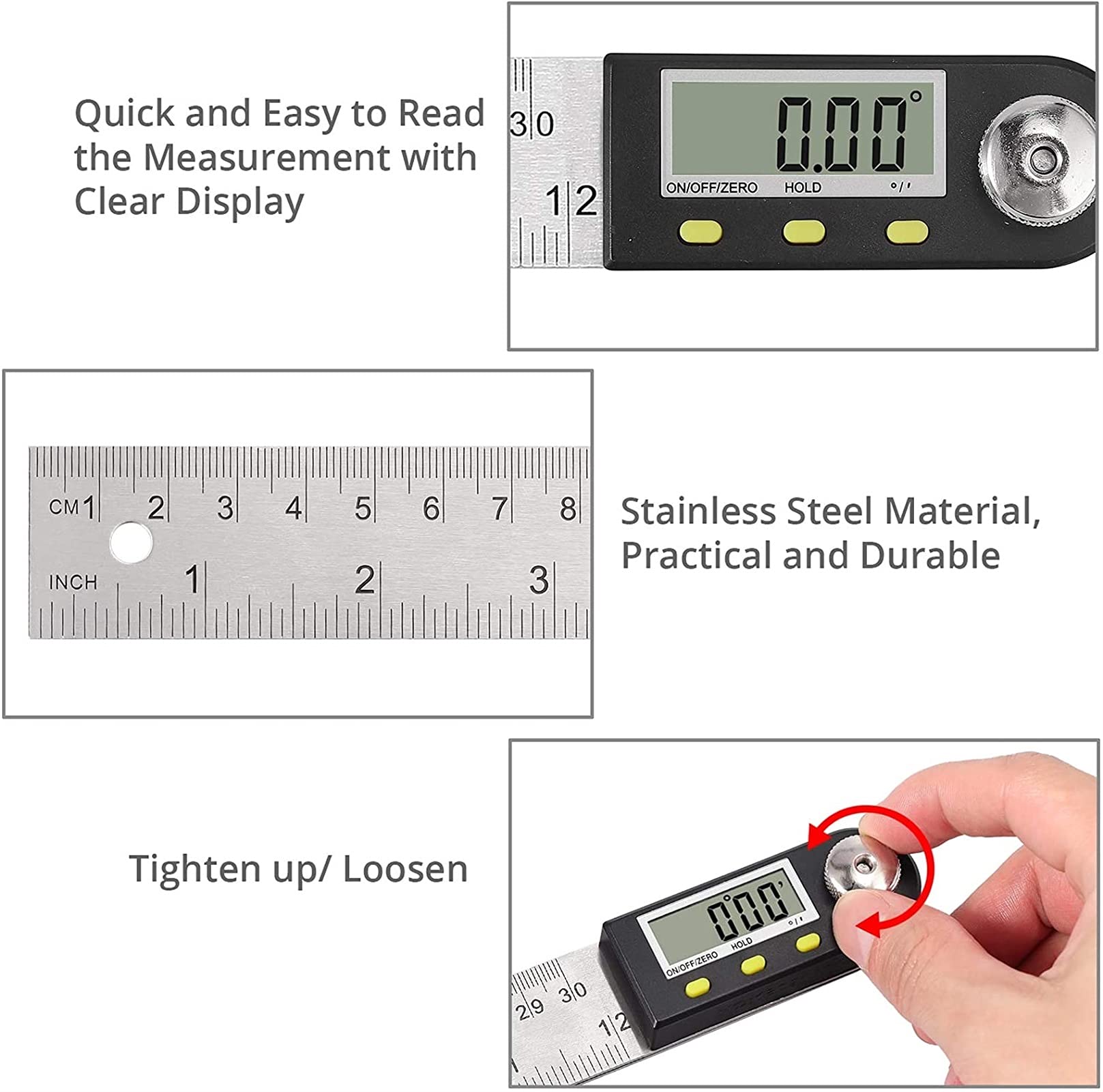 WJJ Elettronico Digital Display Angolo Righello Righello Plastica Plastica Lavorazione del Legno Righello Strumento di misurazione Angolo Multi-Funzione 360 ​​Gradi (Size : 12inch/300mm)