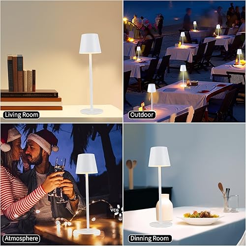 Miniatura 6 de BGFHome Paquete de 2 lámparas de mesa inalámbricas LED de escritorio, 5000 mAh, luz nocturna táctil recargable, diseño minimalista inalámbrico para