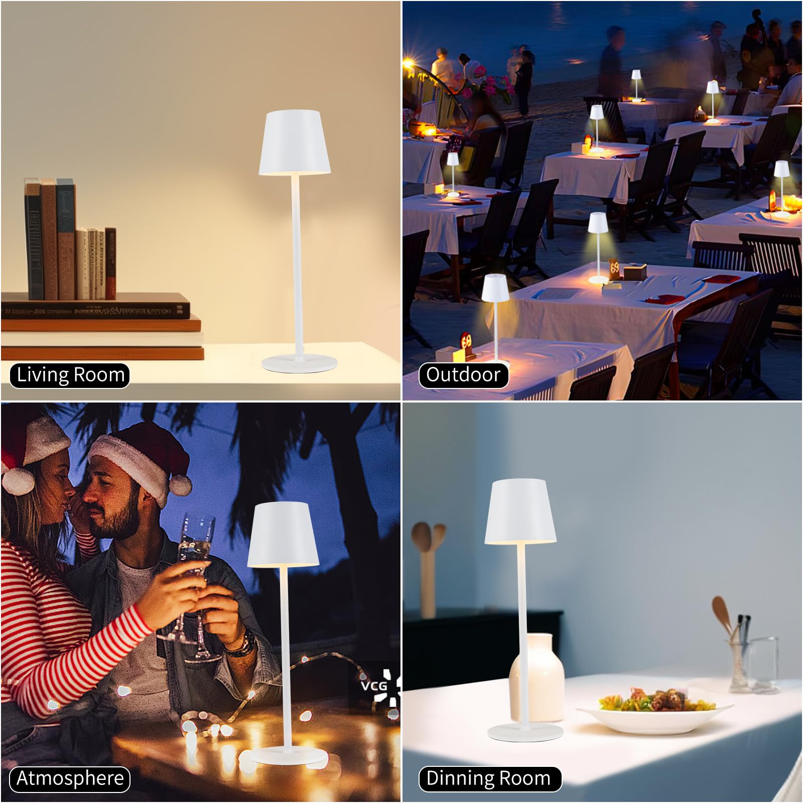 BGFHome Confezione da 2 lampade da tavolo a LED senza fili, 5000 mAh, luce notturna ricaricabile, senza fili, design minimalista per cene di coppia, ristorante, camera da letto, bar, feste all'aperto,