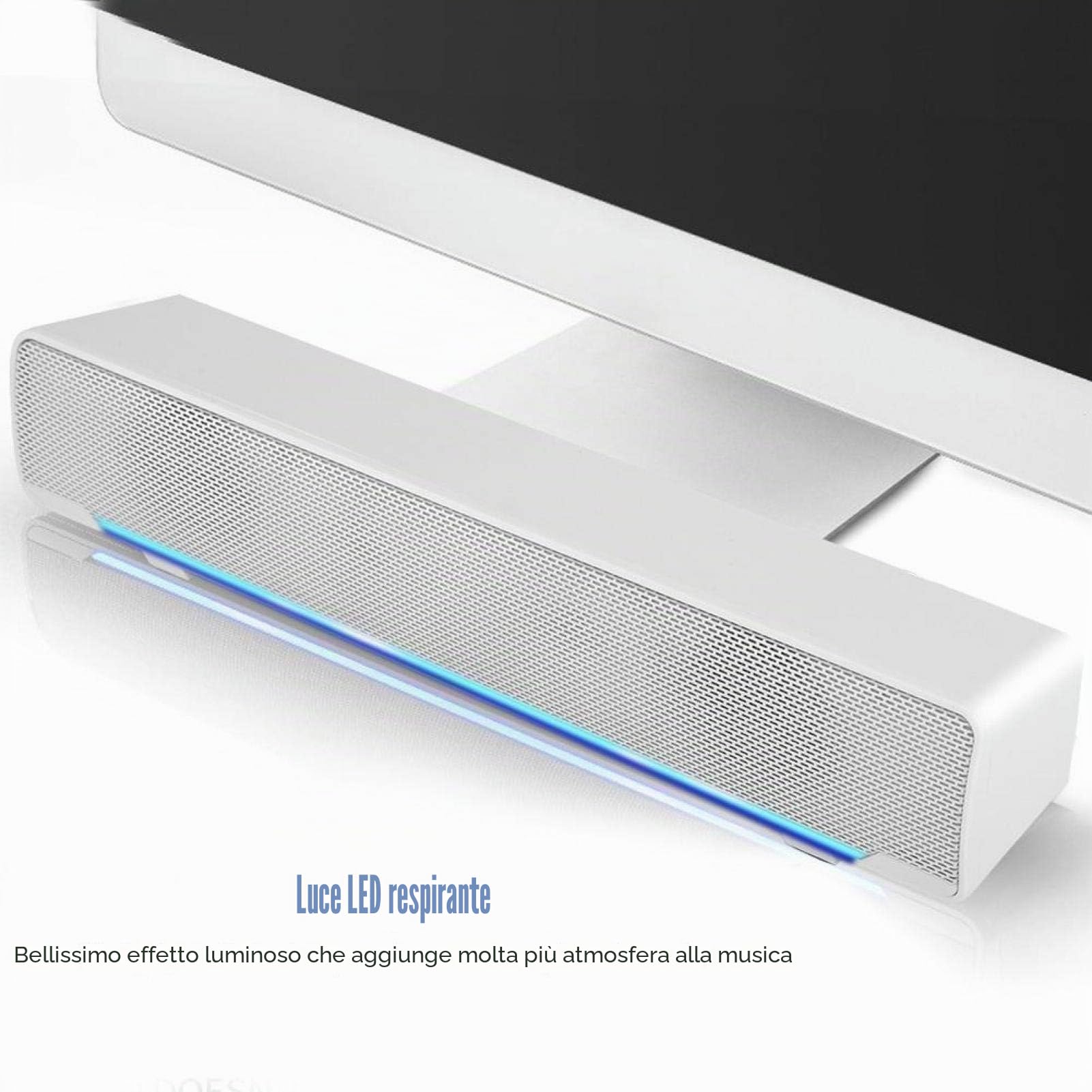 Altoparlante soundbar per PC, 3,5 mm, cavo USB, HiFi Stereo Sound Bar, Boombox con basso, altoparlante home cinema per PC Smartphone (bianco)