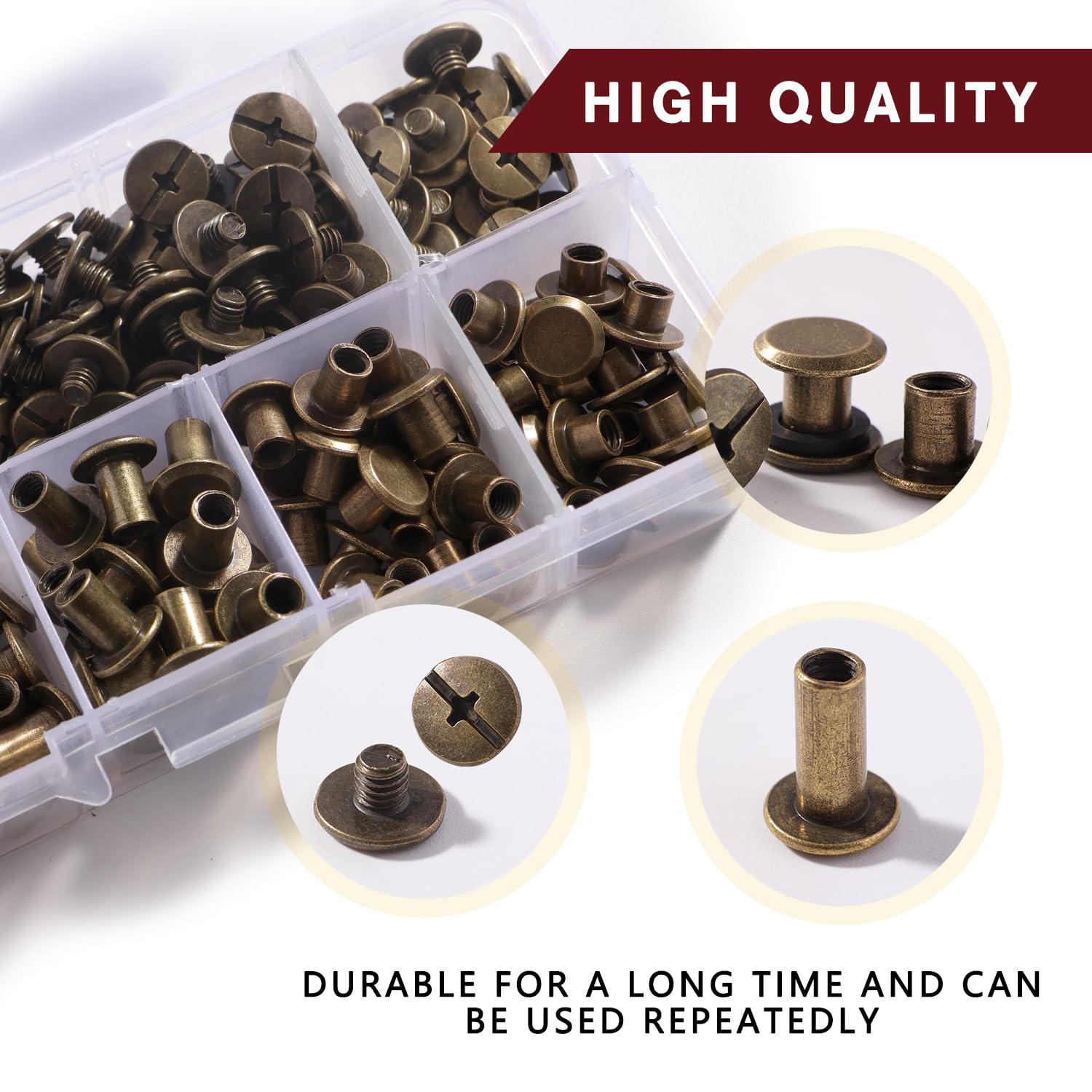 YIXISI 80 Set M5 x 4-12 mm Viti per Rilegatura Chicago Kit, Rivetti in Pelle Bronzo