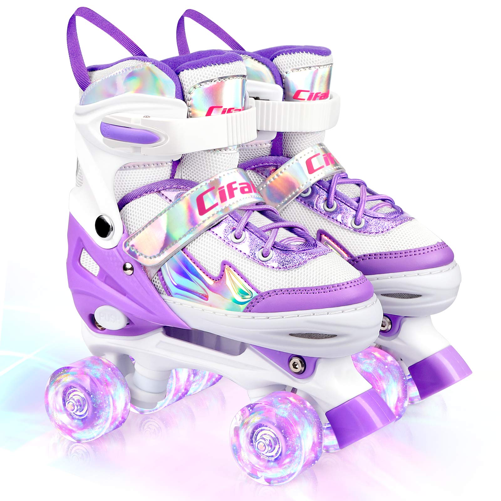 Patins à Roulettes Filles Woolitime, Réglables, Roues LED, Lilas, Taille Enfant