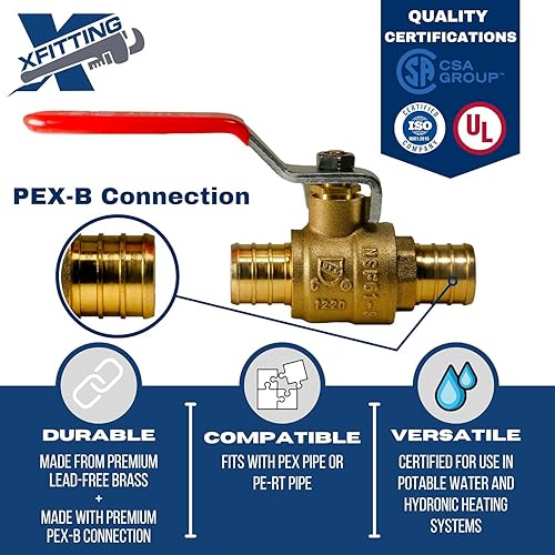 Miniatura 3 de Válvula de bola Pex de 4 piezas 34" calienteroja, 24-2-34X