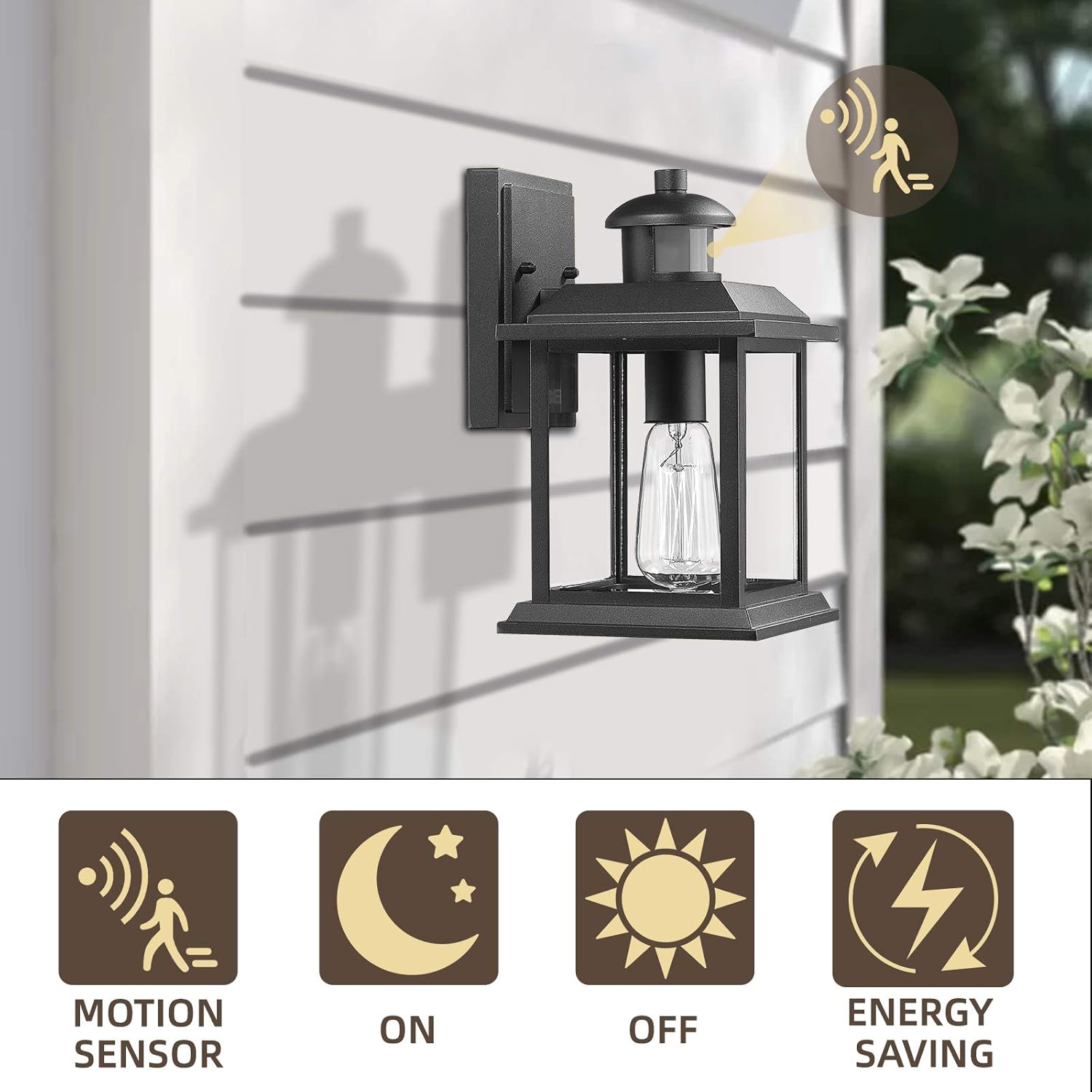Free Shipping 🛒 Emliviar Motion Sensor Outdoor Light - Dusk to Dawn Sensor Modern Outdoor Wall Sconce in Black Finish with Clear Glass, WE216B-SE BK
