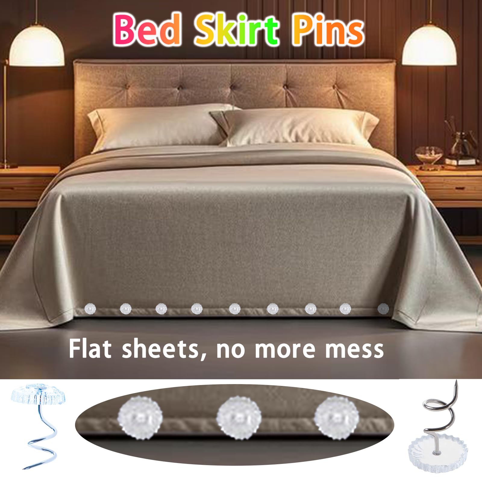 Kisajar 100 Pcs Bed Skirts Pins and Upholstery Tacks,Clear Head Screw Twist Pins for Hold Bedskirt,Couch Covers and Other Fabrics,Say Goodbye to Baggy Fabrics with Dust Ruffle Headliner Pins & Clips