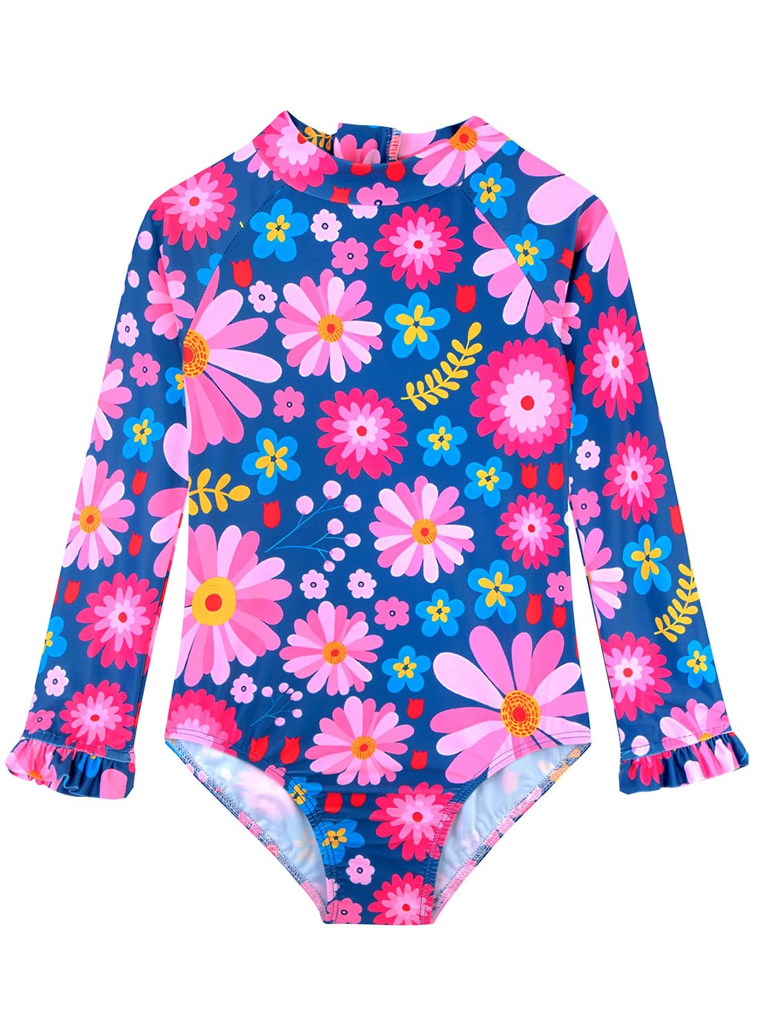 Alakuoti Long Sleeve One Piece Ruffle Swimsuit for Toddler Girls Baby Girl Rashguard Shirt with UPF 50+ Sun Protection