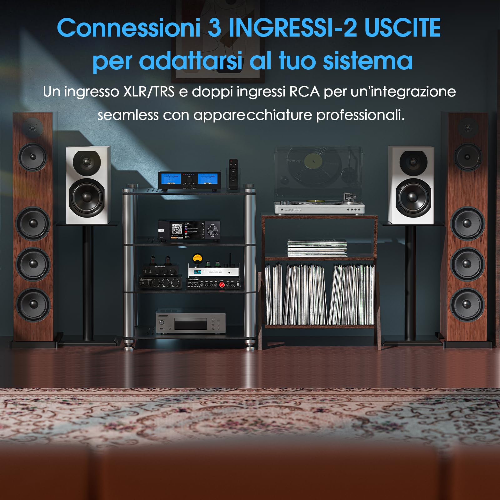 DoukAudio 600W Amplificatore a 2/4 canali: selettore altoparlanti 3-IN-2-OUT | Amplificatore digitale per DMP-A6 con doppio TPA3255 | Ingressi XLR RCA bilanciati | Bypass del tono | VU Meters |
