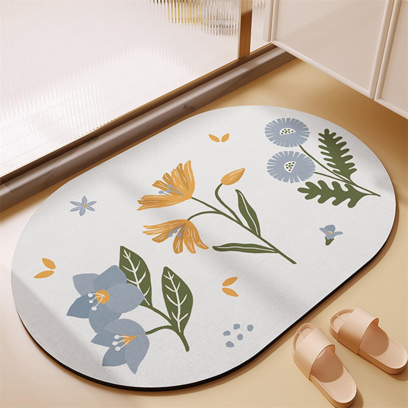 Alfombras baño lavable con diseño de flores para suelo de cocina y ducha
