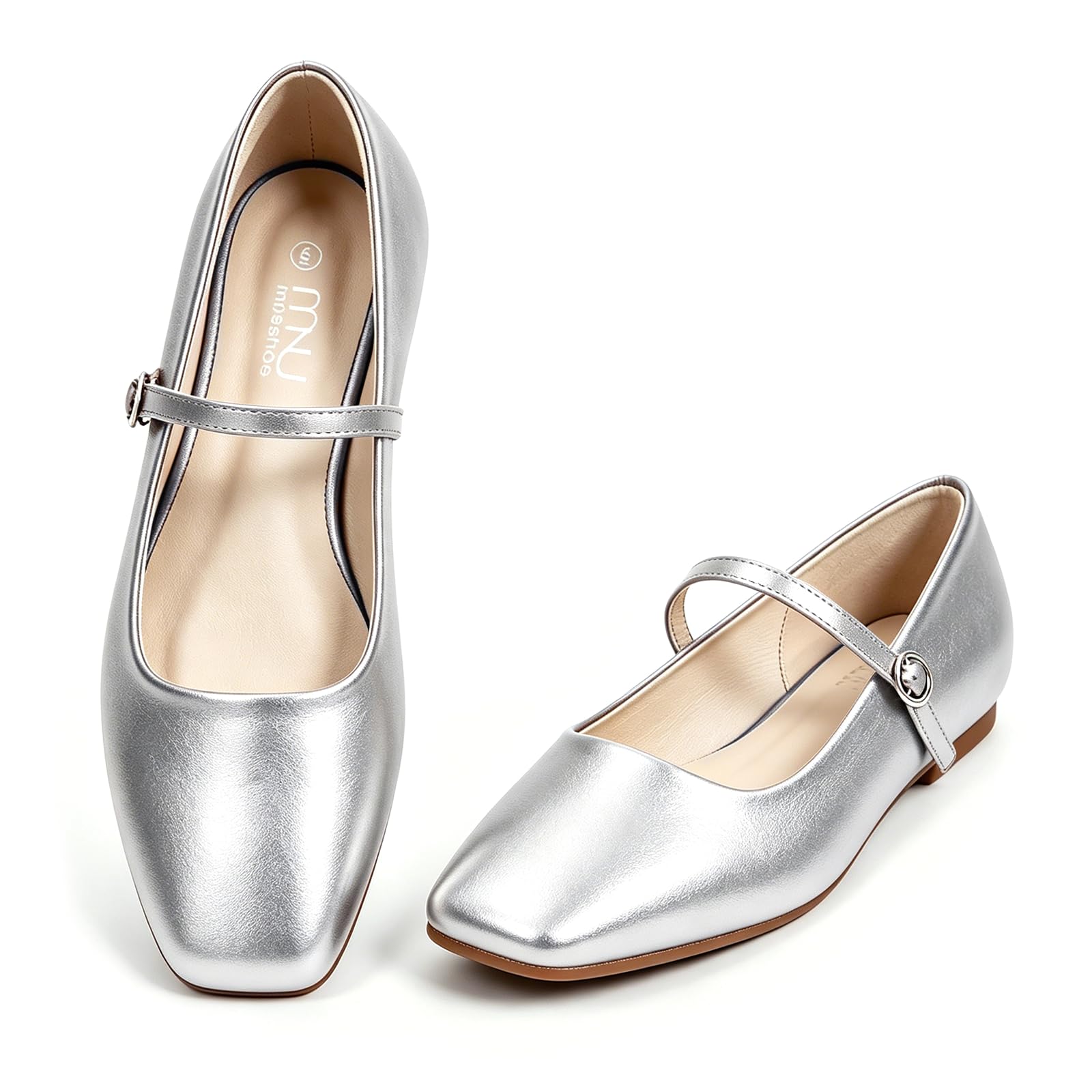 MUSSHOE Square Toe Mary Jane Flats for Women: Comfortable Non-Slip Dressy Business Casual Shoes with Adjustable Strap for Office Work