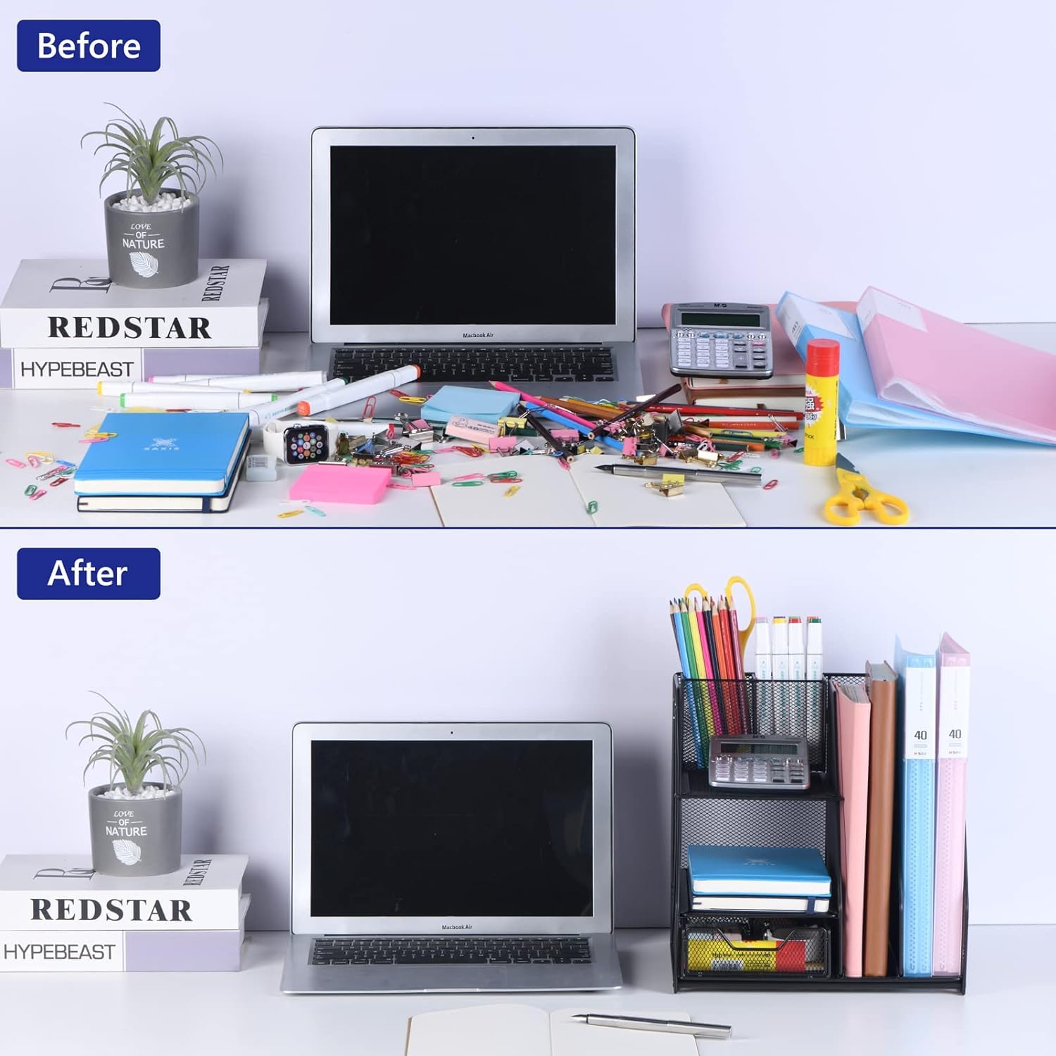 Metalowy organizer na biurko | Czarny Czerwony 10,24 * 11,02 cala na biurko: przechowywanie w biurze(Black)