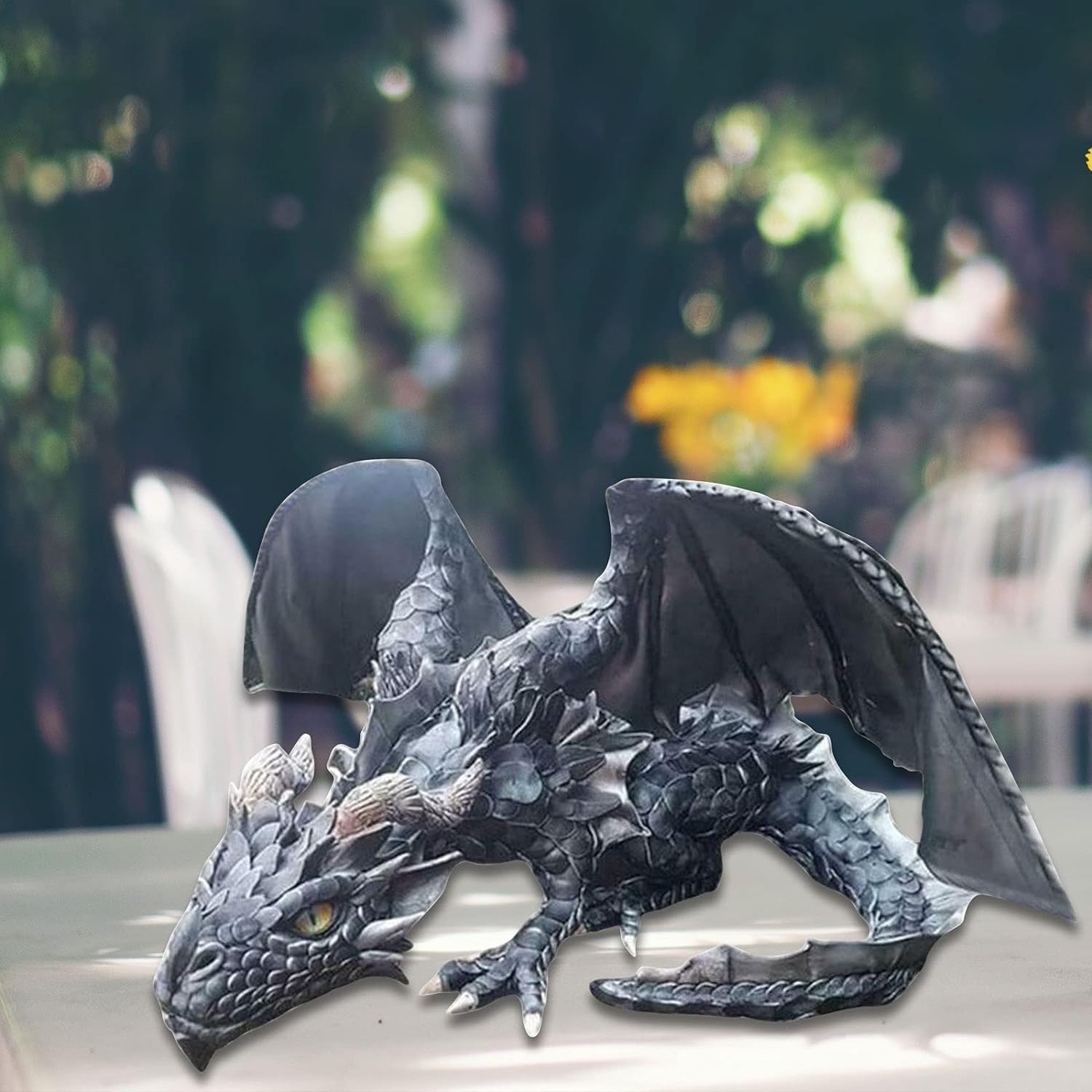Estatua De Dragón De Resina Para Decoración Halloween - Hecha A Mano, 6.5x7x10cm, Negro, Ideal Jardín O Interior