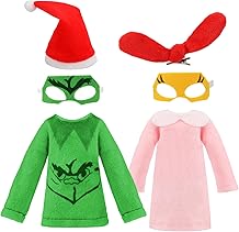 Christmas Elf Accessories Accessories Kit, Elf Arrival Doll Clothes Outfit Ideas Include Green Clothes Eye Mask Props for Xmas Dollhouse Gift