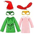 Christmas Elf Accessories Accessories Kit, Elf Arrival Doll Clothes Outfit Ideas Include Green Clothes Eye Mask Props for Xmas Dollhouse Gift