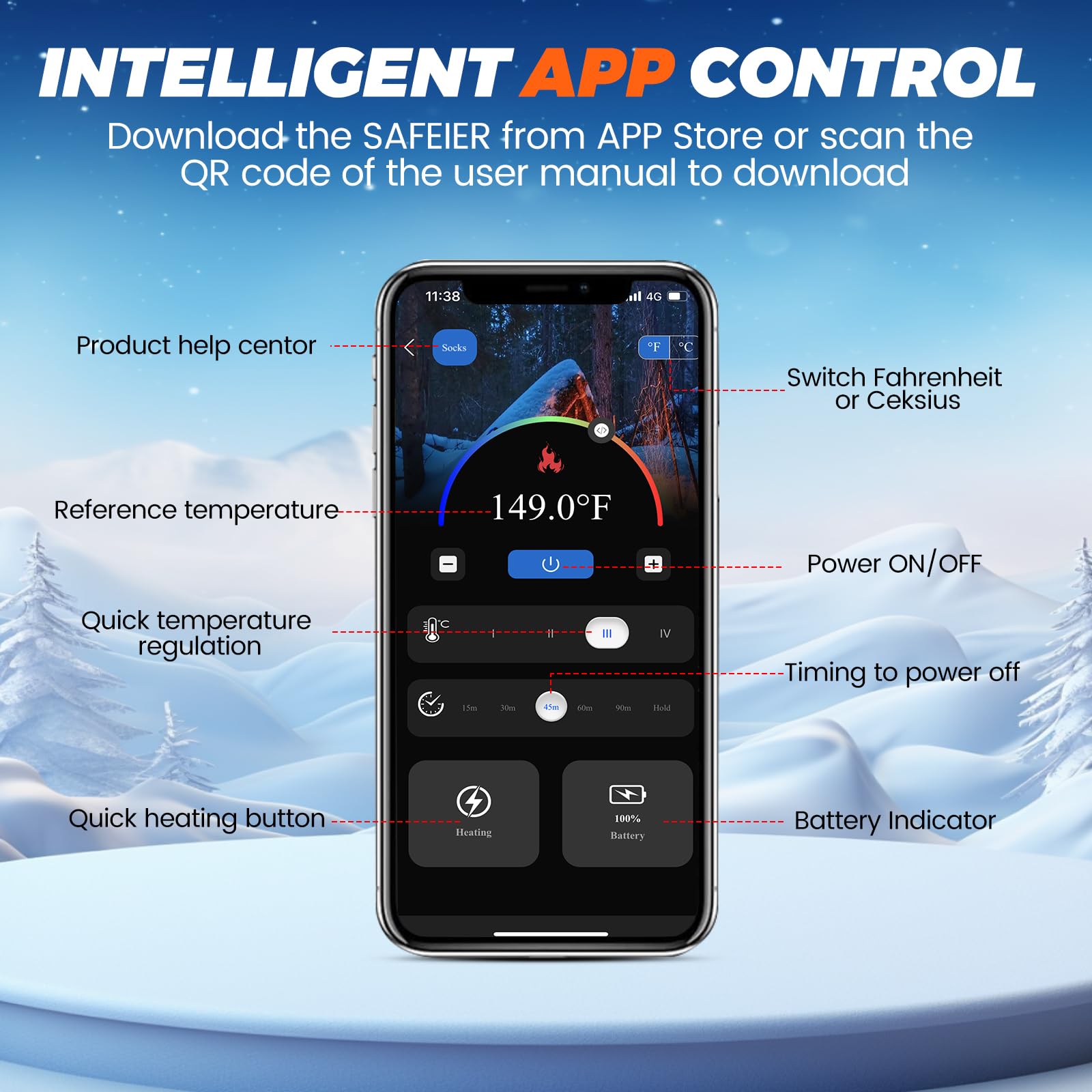 Beheizte Socken Mit 7000mAh Akku & APP Steuerung - Elektrische Fußwärmer Für Damen & Herren