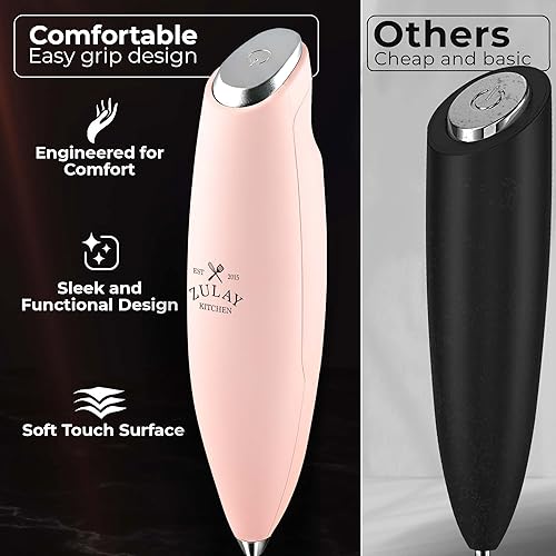 Vista 147 de Zulay Kitchen - Espumador de leche de mano con pilas AA Duracell: batidora de bebidas resistente para café, latte, capuchino y más, color aurora