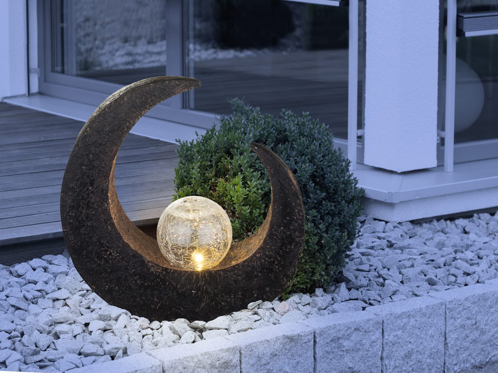 Set di 2 luci solari a LED, effetto pietra, con sfera in vetro, altezza 30,5 cm