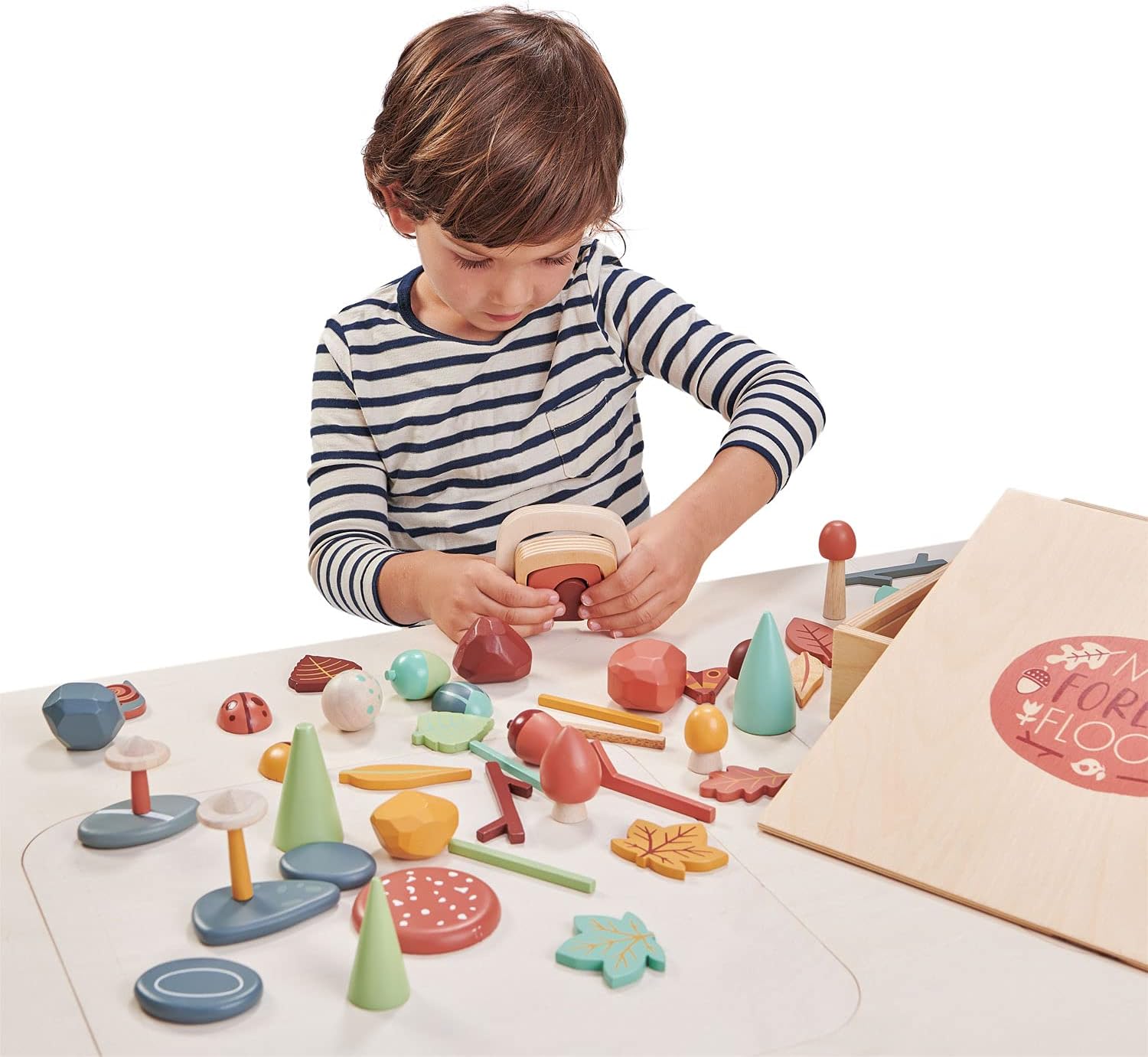 Tender Leaf Toys My Forest Floor - Wooden Open-Ended Tinker Tray Creative Play Box with Removable Compartments - Montessori Toy for Imaginative Play - Age 3+