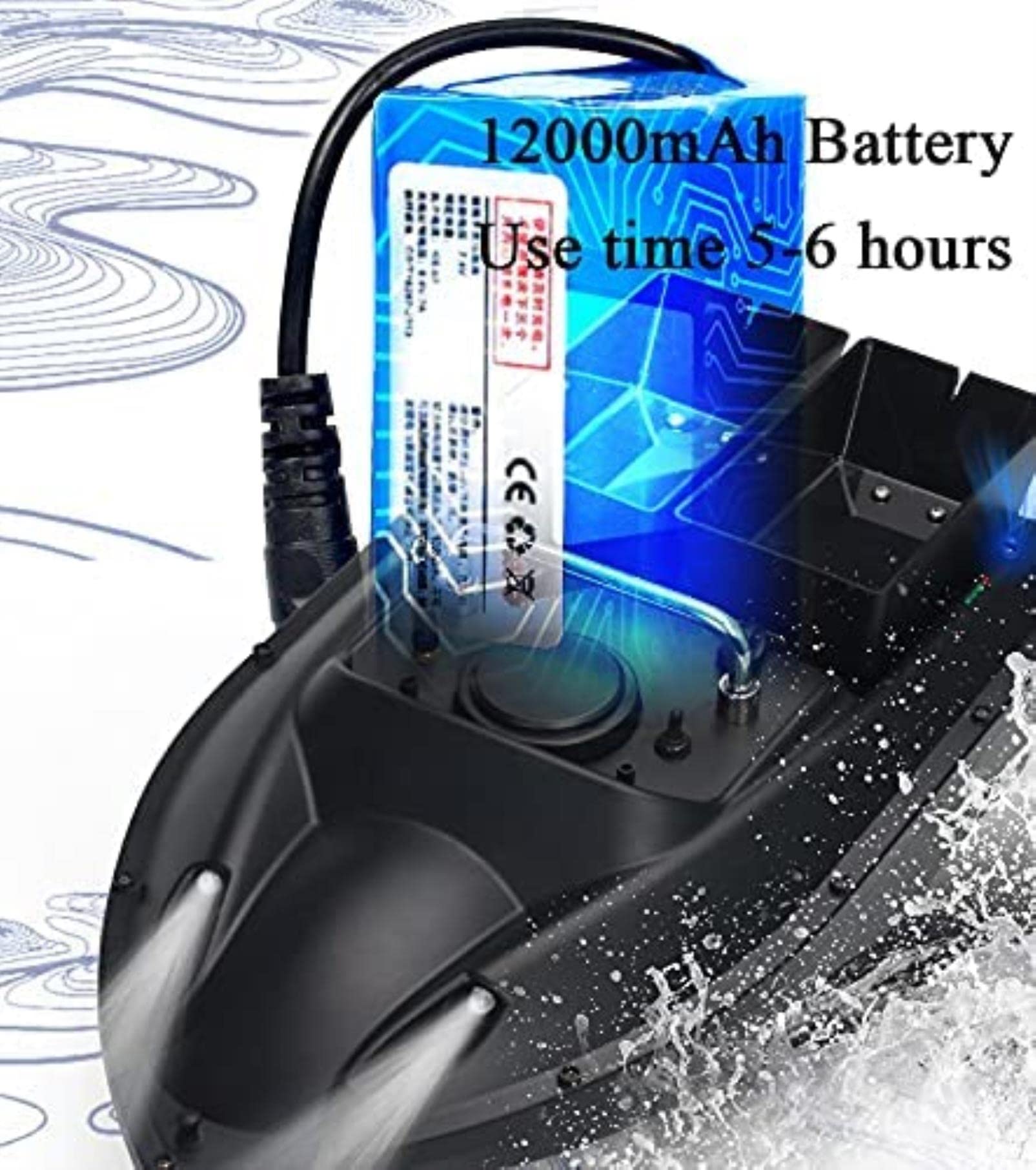 Barco Cebador Teledirigido para Pesca, Barco Cebo Pesca Inteligente con Motores Duales y Batería de 12000 MAh, Iluminación Led Delantera y Trasera, Herramientas de Pesca Profesionales