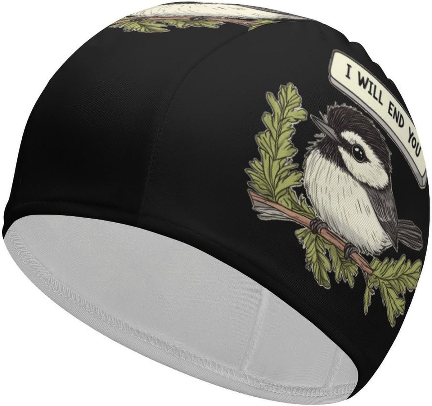 Chickadee Will End You Womens Swim Cap for Men Adult Swimming Hat Curly Short Medium Long Hair
