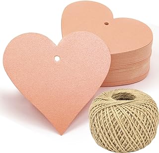 100pcs Pink Heart Shaped Paper Gift Wrap Tags Blank Craft Hang Labels with Natural Jute Twine String for Valentine's Day Mother's Day Wedding Favor