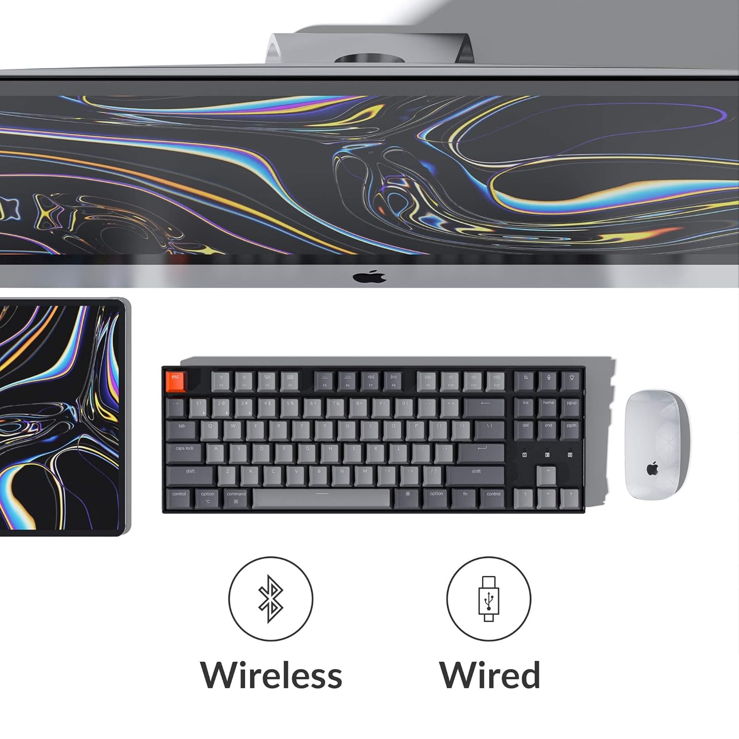 Keychron K8 Tenkeyless Wireless Mechanical Keyboard for Mac, RGB Backlight, Bluetooth, Multitasking, Type-C Wired Gaming Keyboard for Windows with Gateron G Pro Red Switch