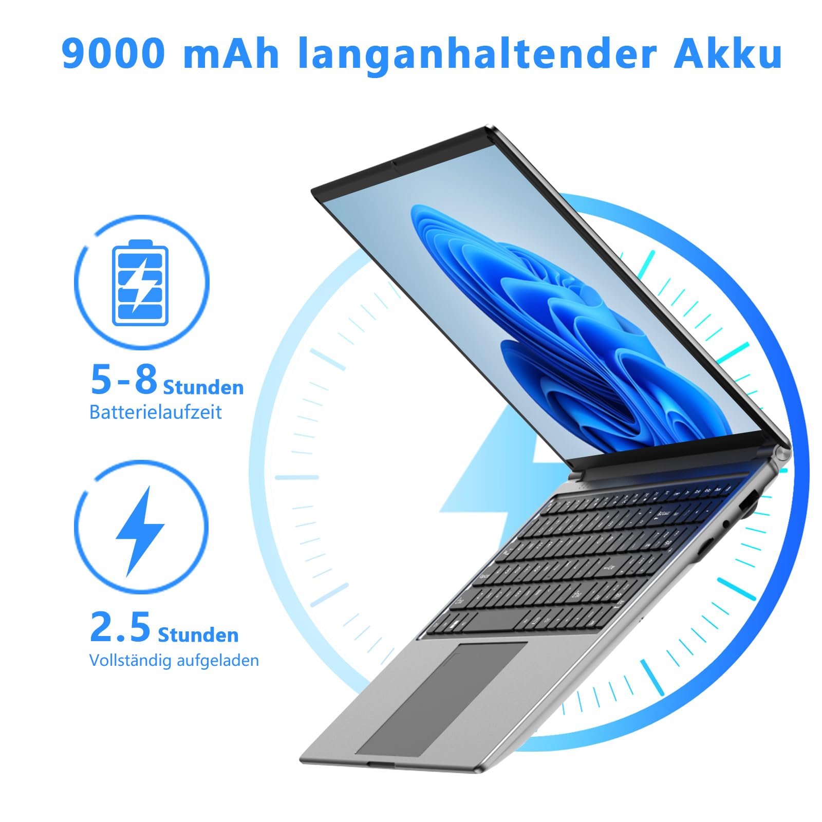 Computer portatile da 16 pollici, RAM DDR da 8 GB, SSD da 256 GB, espandibile a 1 TB, processore AMD A9-9400 Radeon R5 fino a 3,2 GHz, batteria da 9000 mAh, interfaccia USB 3.0, Wi-Fi dual-band