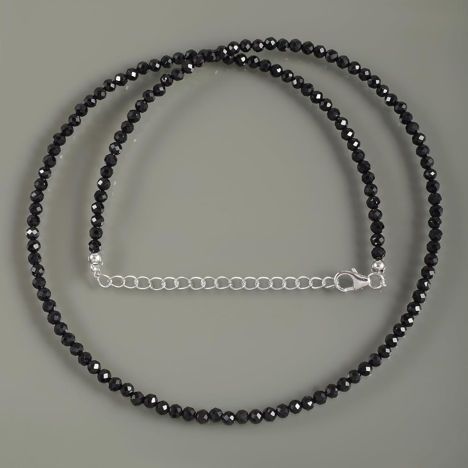 Vatslacrestion Dainty Black Spinel Beaded Choker Necklace for Women Trendy Natural Shiny 2.5 mm Black Spinal Crystal Stone Necklace Sterling Silver Chain Adjustable - Image 5