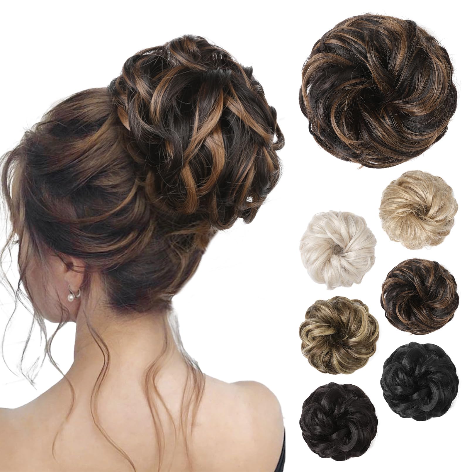 REECHO Thick Tousled Hair Bun, Synthetic Ponytail Extension with Elastic Scrunchies for Women, Messy Updo Donut Accessories