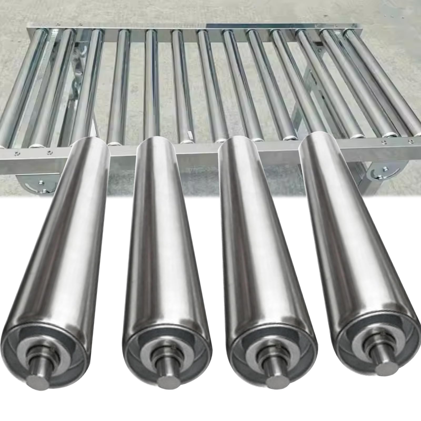 Confezione da 4 rulli di ricambio per trasportatori industriali, diametro 5,1 cm, 6,1 cm, 3,8 cm, 3,3 cm, 2,5 cm, estremità zincate, in acciaio inox, 800 mm, per fabbriche e uso intensivo