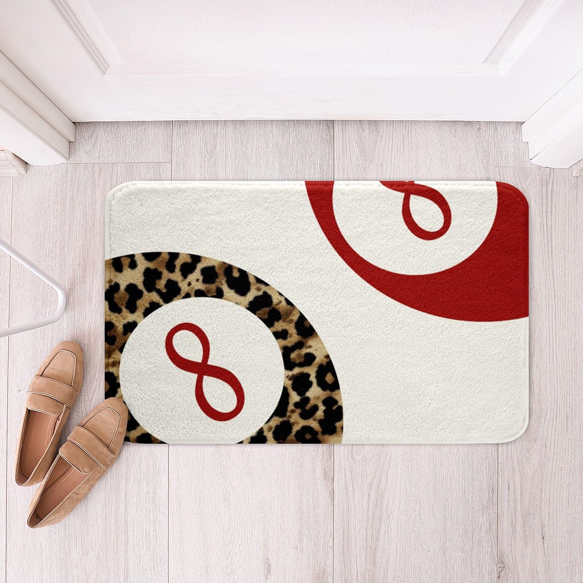Lucky 8 Ball Kids Bath Mat,Leopard Funky Y2K Coquette Mats Rugs,Girls Boys Room Decor,Preppy Cheetah Trendy Bathroom Carpets,White Red Brown Bath Rug,Absorbent Floor Mats,20Wx32L Inches
