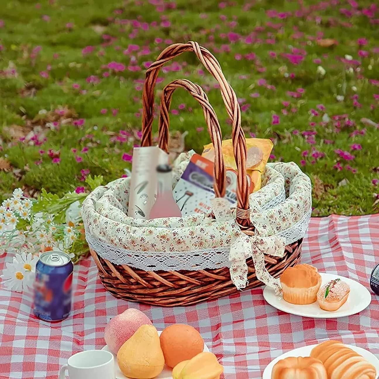 Dekoracja Kuchenna Kosz Piknikowy Na Mocny Warkocz Z Zmywalną Podszewką Przenośny Ręcznie Robiony Kemping Imprezy Plenerowe(43 * 12 * 42cm)