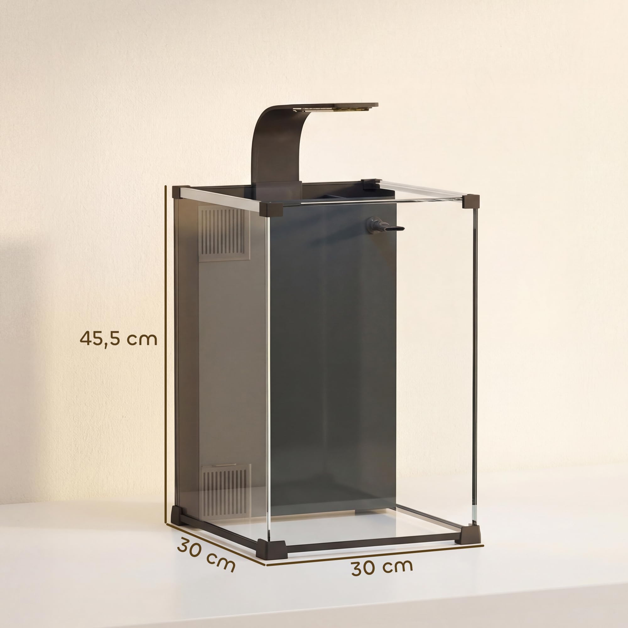PawHut Aquarium en Verre Trempé 36L Complet avec Filtre Intégré, Pompe 5W et Éclairage LED - Nano Kit Débutant pour Plantes et Poissons 30x30x45cm, Noir