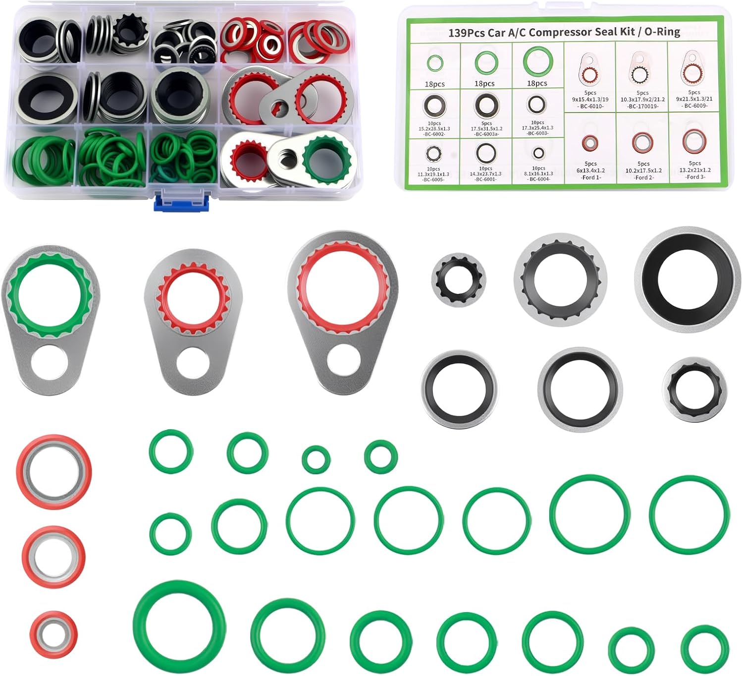 139PCS Automotive O Ring Assortment Kit,30 Size Car AC O Ring Kit with Rubber O-Rings and Metal Gaskets,Universal AC O-Ring Kits as Sealing Accessories for ACS Systems