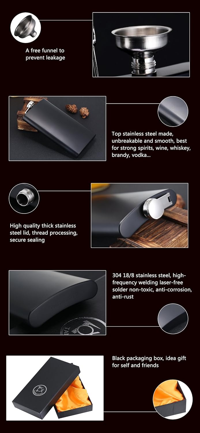 Up To 40% OFF TOX TANEAXON 12 oz Matte Black Pocket Liquor Whiskey Hip Flask with Funnel and Premium Box - Stainless Steel and Leak Proof Amazing 🔥 TOX TANEAXON 12 oz Matte Black Pocket Liquor Whiskey Hip Flask with Funnel and Premium Box - Stainless Steel and Leak Proof