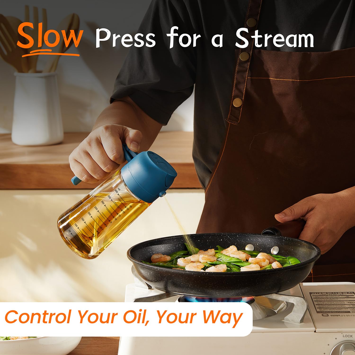 TrendPlain Spruzzino Olio per Friggitrice Aria 470ml, Dosatore Olio 2 in 1, Oliera Spray per Cucina, Insalata e Aceto, Accessori Cucina senza BPA - Nero e Blu Navy