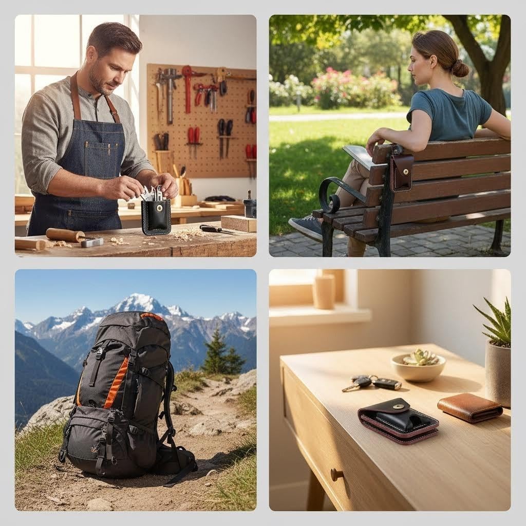 Men's Handmade Genuine Leather Multi-Purpose Belt Loop Pouch for Wallet, Phone & Cards (Black)